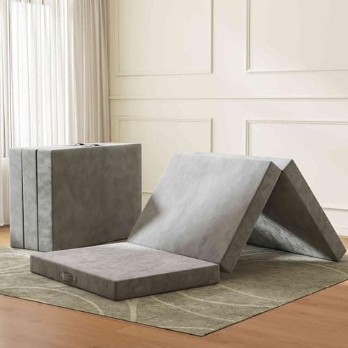 PurrJoys 4 Inch Tri-Folding Memory Foam Mattress, Foldable for Guests & Travel