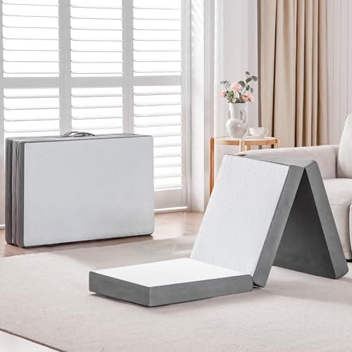 Portable Tri-Fold Memory Foam Mattress Toper with Storage Bag & Blanket