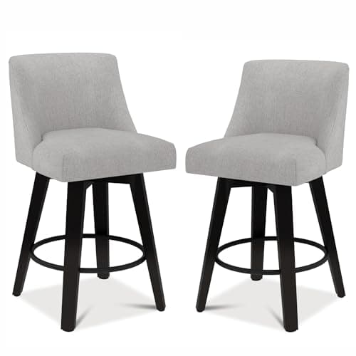 360° Swivel Counter Barstools, 26 Height Kitchen Island Stools Set of 2 with Thicken Cushion Back, Light Grey