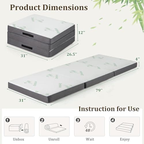 KOMFOTT 4 Inch Tri-Fold Foldable Mattress with Storage Bag