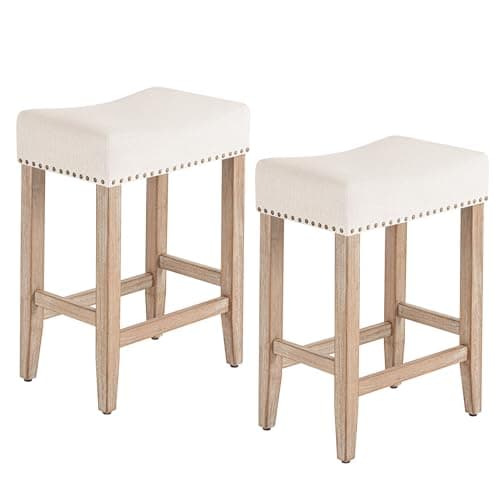 Furniliving Beige Saddle Stool Set of 2, 25.7" Counter Height