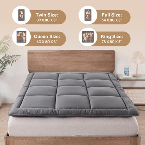 Japanese Futon Mattress - 3" Grey, Foldable & Portable, Dorm & Camping, Full Size 54"x80"