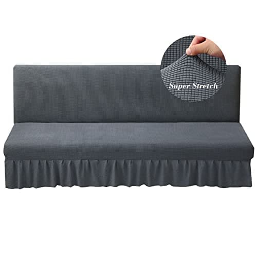 HFCNMY Dark Gray Stretch Futon Sofa Bed Cover with Skirt