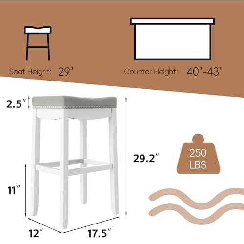 MU Counter Height Barstools, Set of 2 - White Saddle Bar Stools