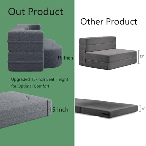 78" Queen Sleeper Sofa Bed, Modern Grey Teddy Fabric, Gray Folding Mattress, Living Room Couch