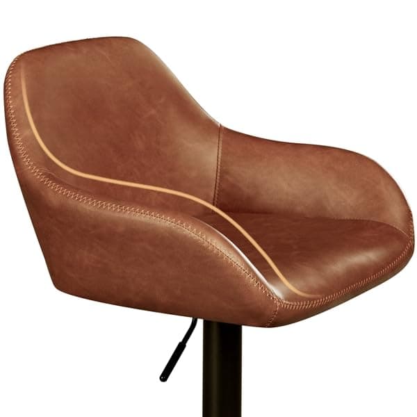 Yaheetech Brown PU Leather Swivel Bar Stool Set, Counter Height, Adjustable Backrest & Footrest
