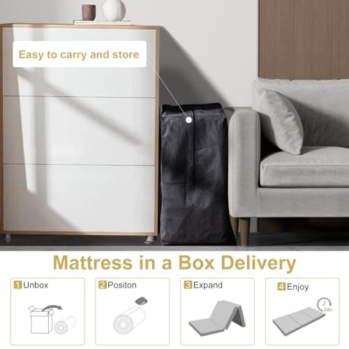 MUUEGM Tri Folding Mattress 4 Inch Memory Foam Foldable Bed with Washable Cover