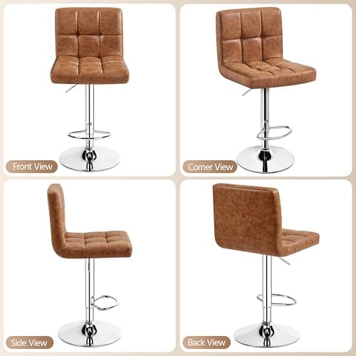 Yaheetech Retro Brown PU Leather Swivel Bar Stools Set of 2