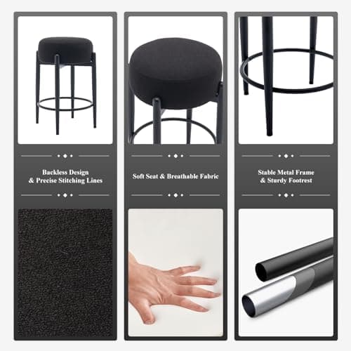 COLAMY Modern 24" Counter Height Backless Bar Stool Set of 4, Black