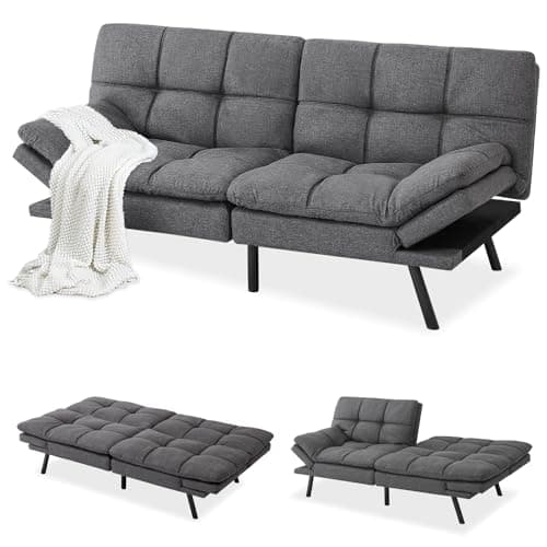 Memory Foam Futon Sofa Bed with Adjustable Backrest for Living Room