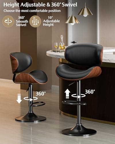 Mid-Century Modern Black Bar Stool Set of 4 with Back