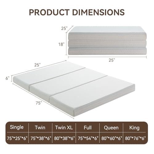 Tri-Fold Memory Foam Mattress, 6 Inch Foldable with Storage Bag