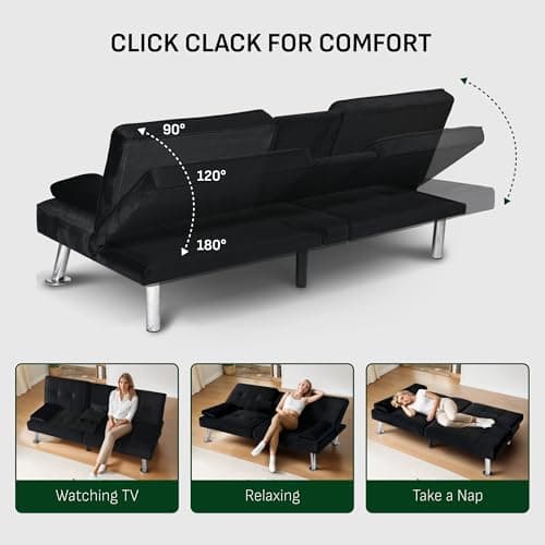 FLEXISPOT XCT3 Futon Sofa Bed with USB Charging, Adjustable Backrest, Folding Loveseat