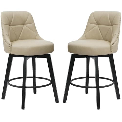 26 Inch Faux Leather Bar Stools with Back, Kitchen Island Counter Height Swivel Stools