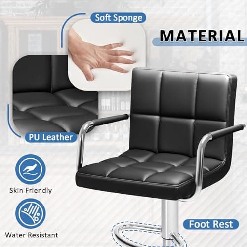 Homall Black Modern PU Leather Kitchen Bar Stools with Back Set of 2