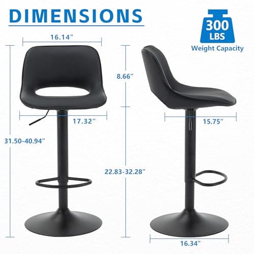 YOUNIKE Black Swivel Bar Stools Set of 2 Adjustable Counter Height