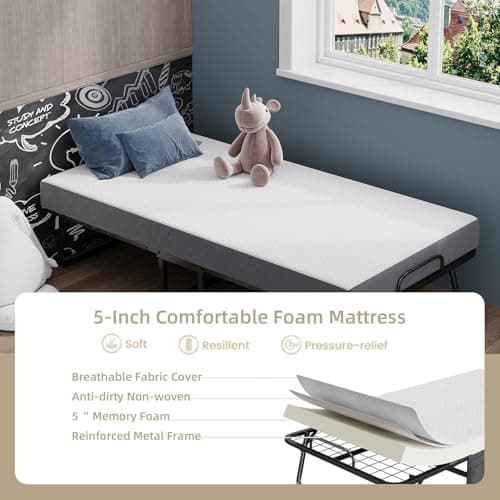 MUTUN Upgraded 5" Memory Foam Portable Foldable Bed for Adults, Twin Size with Storage Cover