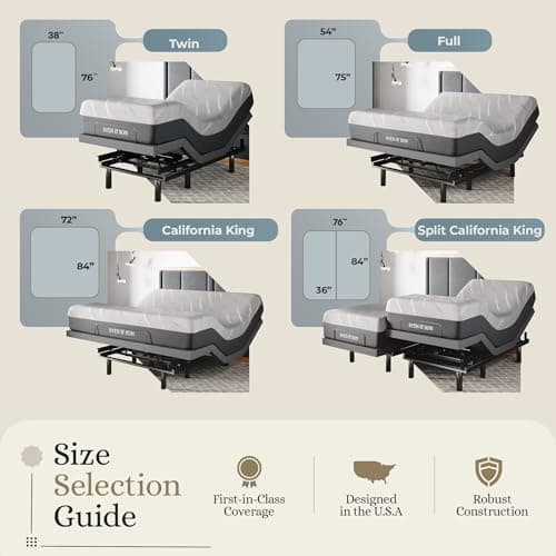 Adjustable Bed Base with Massage, USB, Zero Gravity - Full Size
