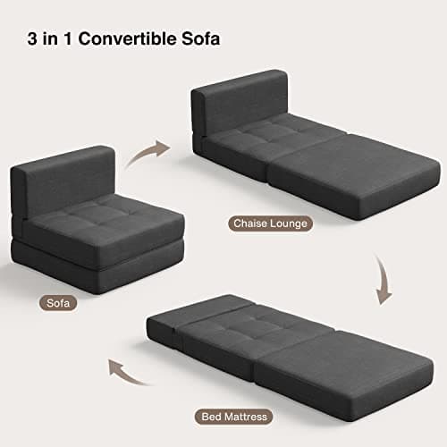 Aiho Dark Grey Memory Foam Futon Sleeper Sofa Bed