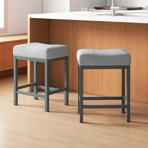 Giantex Modern Grey Linen Backless Bar Stools Set of 2