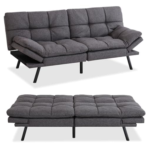Convertible Memory Foam Futon Sofa Bed with Adjustable Armrests, Modern Love Seat for Living Room, Small Room, and Office