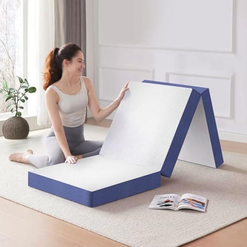 4-Inch Tri-Fold Breathable Foam Mattress, Washable Cover - Foldable for Guests, Yoga, Travel, and Camping (Twin)