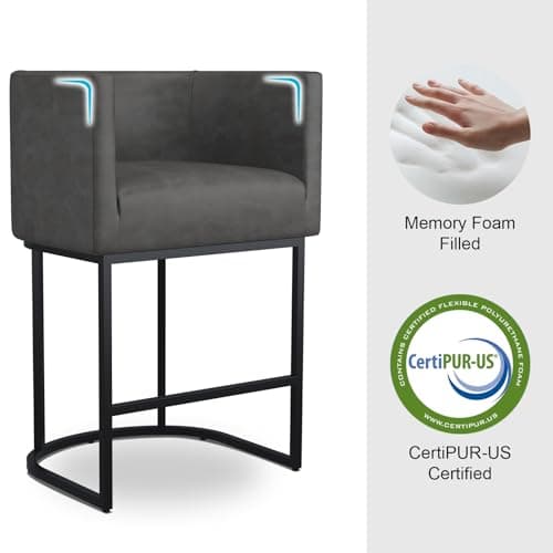 Modern counter height bar stool with backrest and cushion seat.