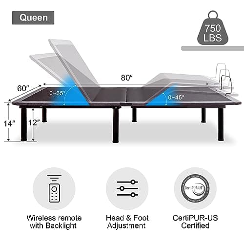 Adjustable Queen Bed Frame Bundle with Mattress and Wireless Remote, Motorized Incline, Zero Gravity - Easy Assembly