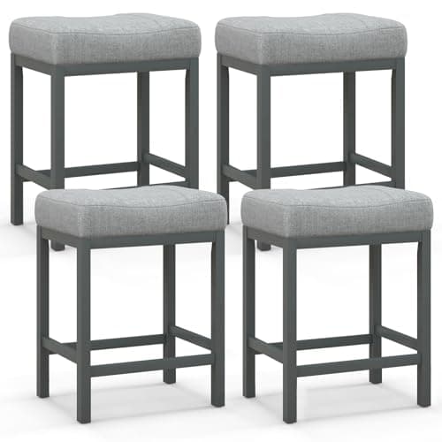 Giantex Modern Grey Linen Backless Bar Stools Set of 2