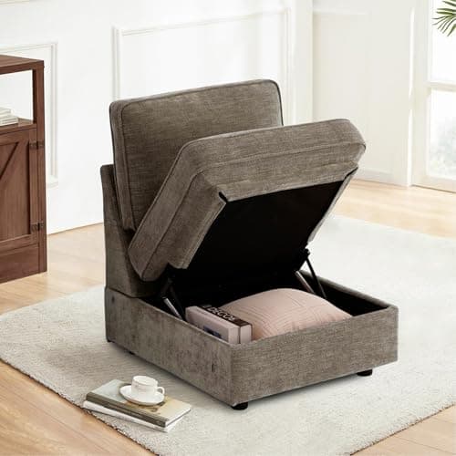 TEKAMON Comfy 3-Seater Chenille Storage Sofa W/Deep Seat, Wide Arms, USB & Removable Cover