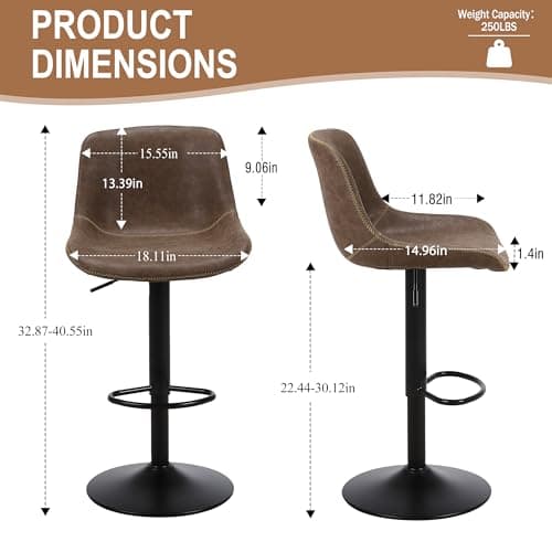 Modern Brown Swivel Bar Stool Set - Counter Height with Back Adjustment