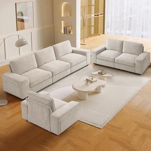 TEKAMON Comfy 3-Seater Chenille Storage Sofa W/Deep Seat, Wide Arms, USB & Removable Cover