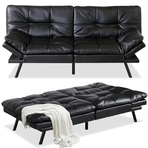 MUUEGM 71" Reversible Recliner Sofa Bed, PU Leather Matte Black