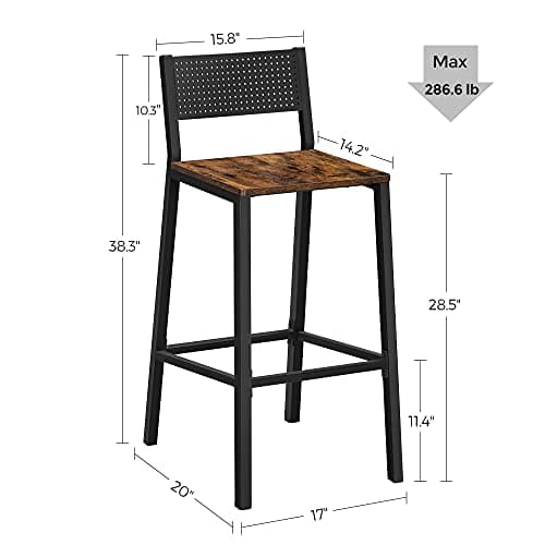 VASAGLE Rustic Brown & Black Industrial Bar Stool Set ULBC070B01