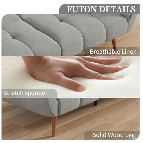 Modern Linen Futon Sofa Bed with Adjustable Backrest, Gray
