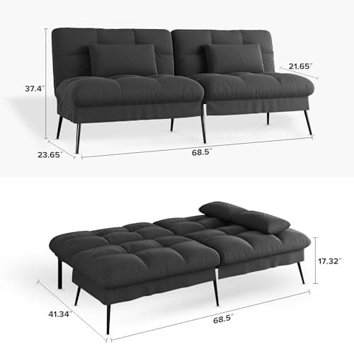 COMHOMA Black Adjustable Recliner Sofa Bed, 68" Fabric Loveseat