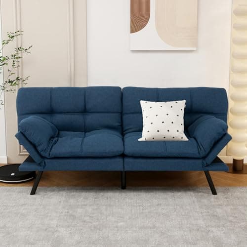 MUUEGM White Convertible Memory Foam Sofa Bed with Adjustable Backrest
