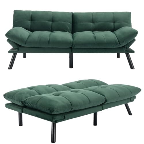71" Comfortable Convertible Futon Sofa Bed, Velvet Cushion, Twin Size