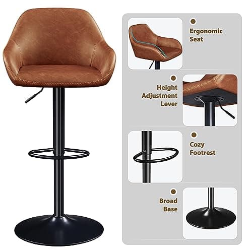 Yaheetech Brown PU Leather Swivel Bar Stool Set, Counter Height, Adjustable Backrest & Footrest