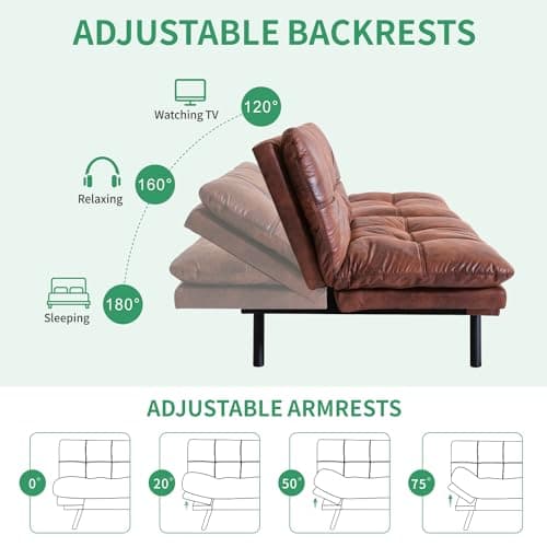 Memory Foam Futon Sofa Bed with Adjustable Backrest for Living Room