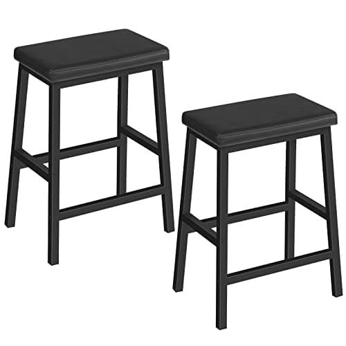 HOOBRO Black 24" Bar Stool Set, PU Leather, Easy Assembly, Kitchen & Bar