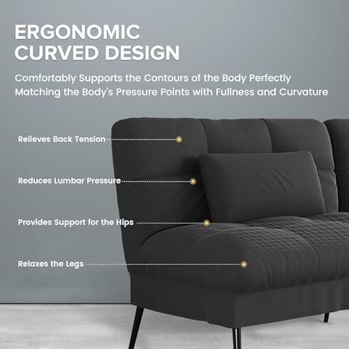 COMHOMA Black Adjustable Recliner Sofa Bed, 68" Fabric Loveseat