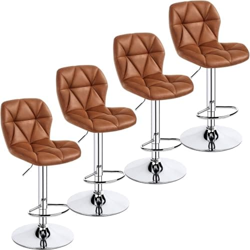 Yaheetech Adjustable PU Leather Bar Stools Set of 4, White