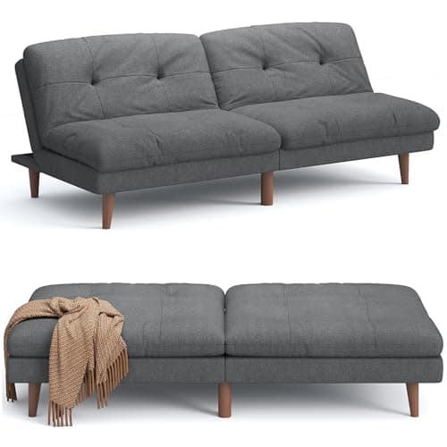 Flamaker Adjustable Futon Sofa Bed in Grey Fabric
