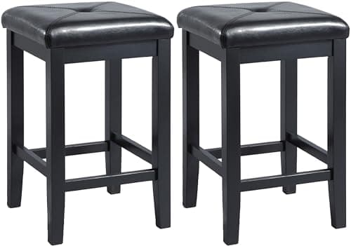 Crosley Black Upholstered Square Bar Stools, Set of 2, 24-inch Height
