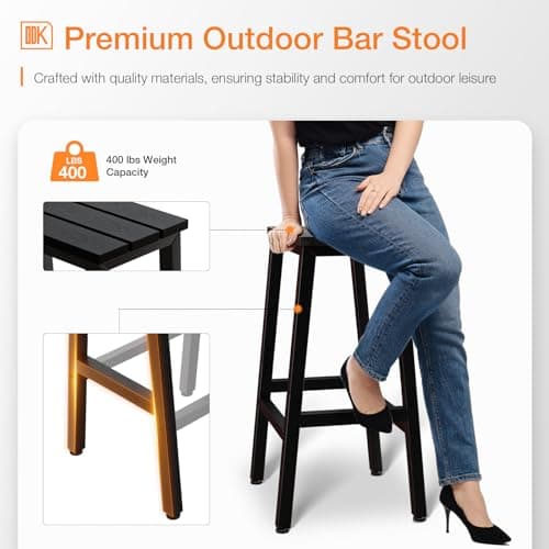 ODK Weather Resistant 26 Inch Outdoor Bar Stool Set, Black