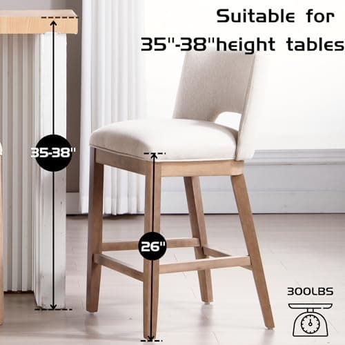 Farmhouse Linen Upholstered Bar Stools Set of 4, 26" Counter Height