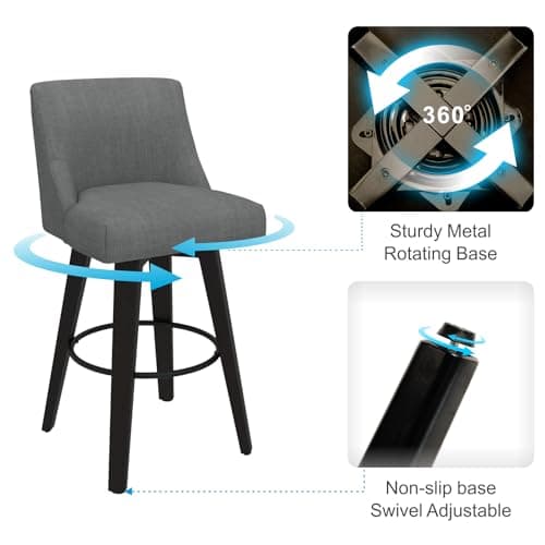 Swivel Counter Height Bar Stools Set of 2 with Solid Wood Stand