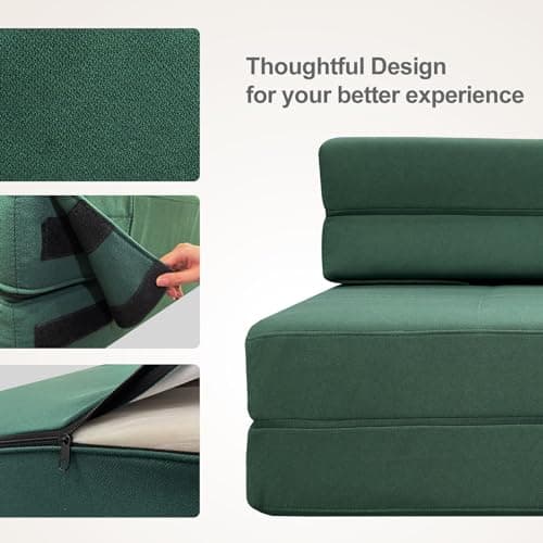 ANONER Queen Size Fold Out Couch Bed with Memory Foam, 2 Pillows, Dark Green