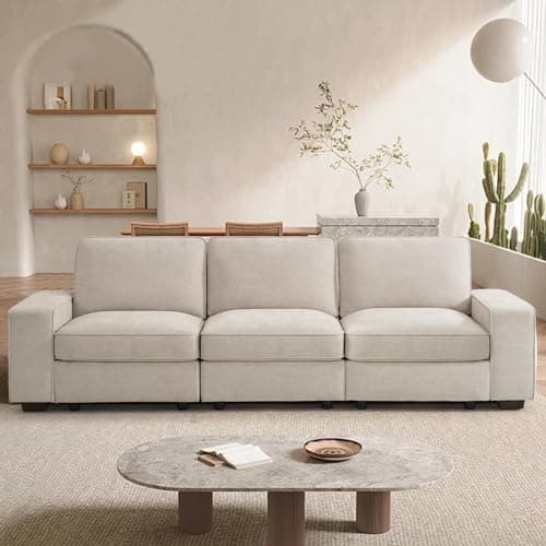 TEKAMON Comfy 3-Seater Chenille Storage Sofa W/Deep Seat, Wide Arms, USB & Removable Cover